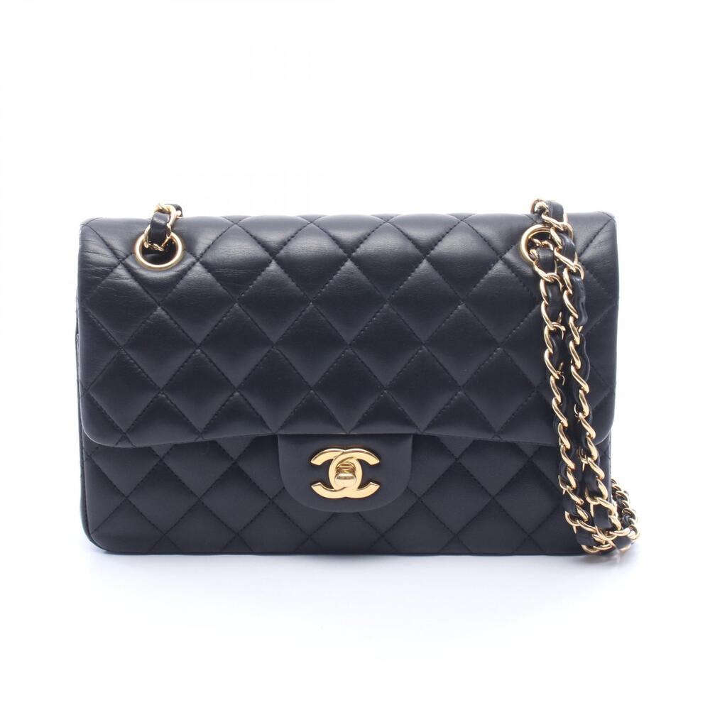 Chanel Matelasse Double Flap Shoulder Bag Lambskin Sheepskin Black